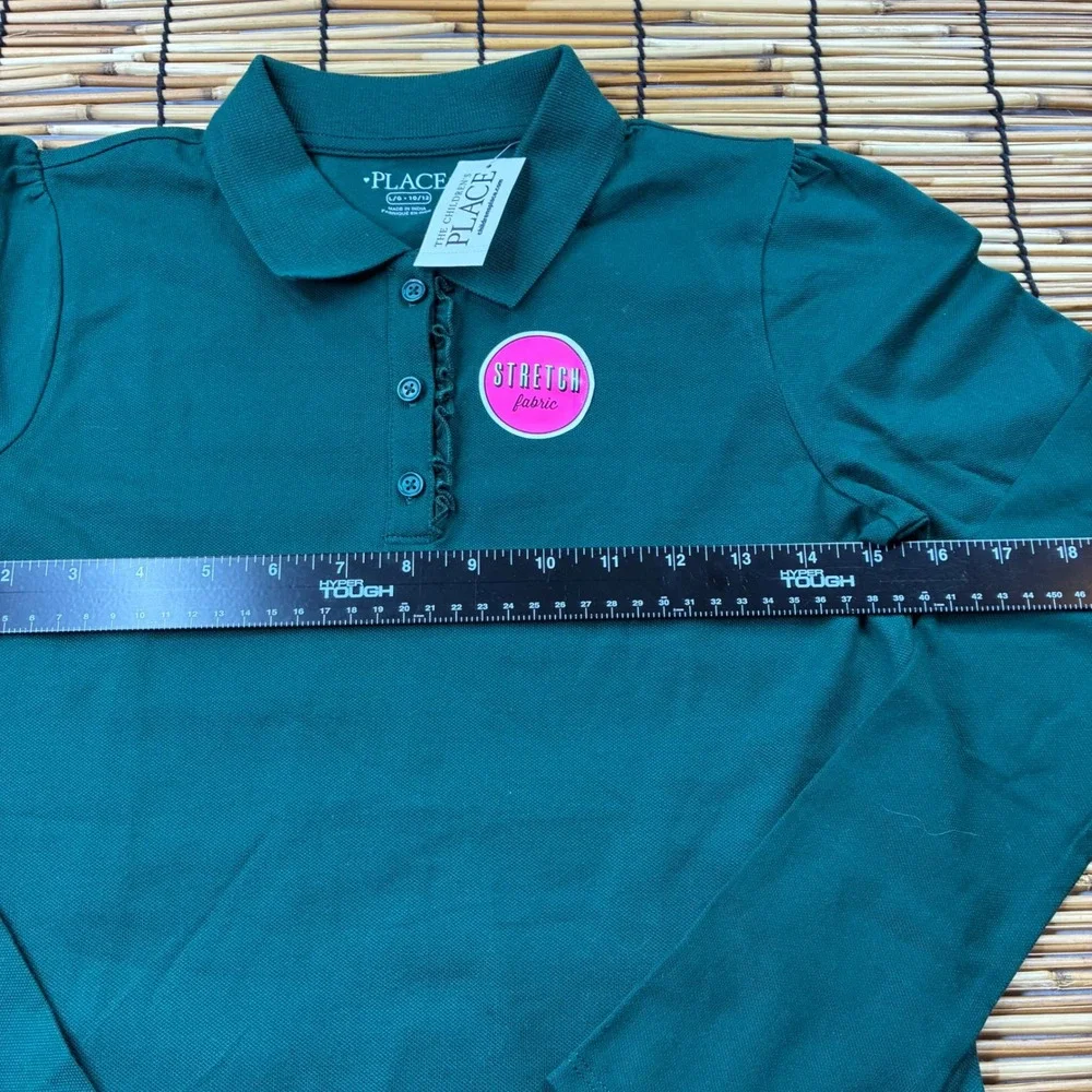 The Childrens Place‎ Girls Green Long Sleeve Ruffle Polo Shirt Size L 10/12 NEW